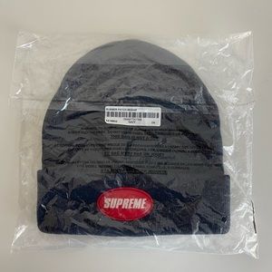 Supreme rubber patch beanie navy